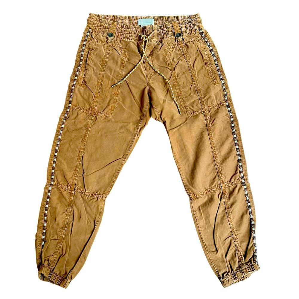 Anthropologie Brown Embroidered Side Stripe Jogger Pants Size M Boho Lyocell
